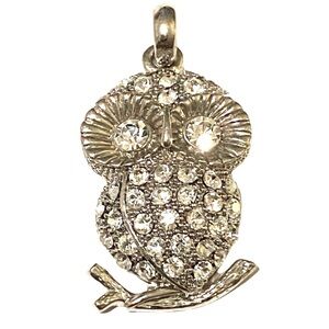 1990’s Vintage Silver Rhinestone Owl Pendant, Deadstock Vintage Owl Necklace